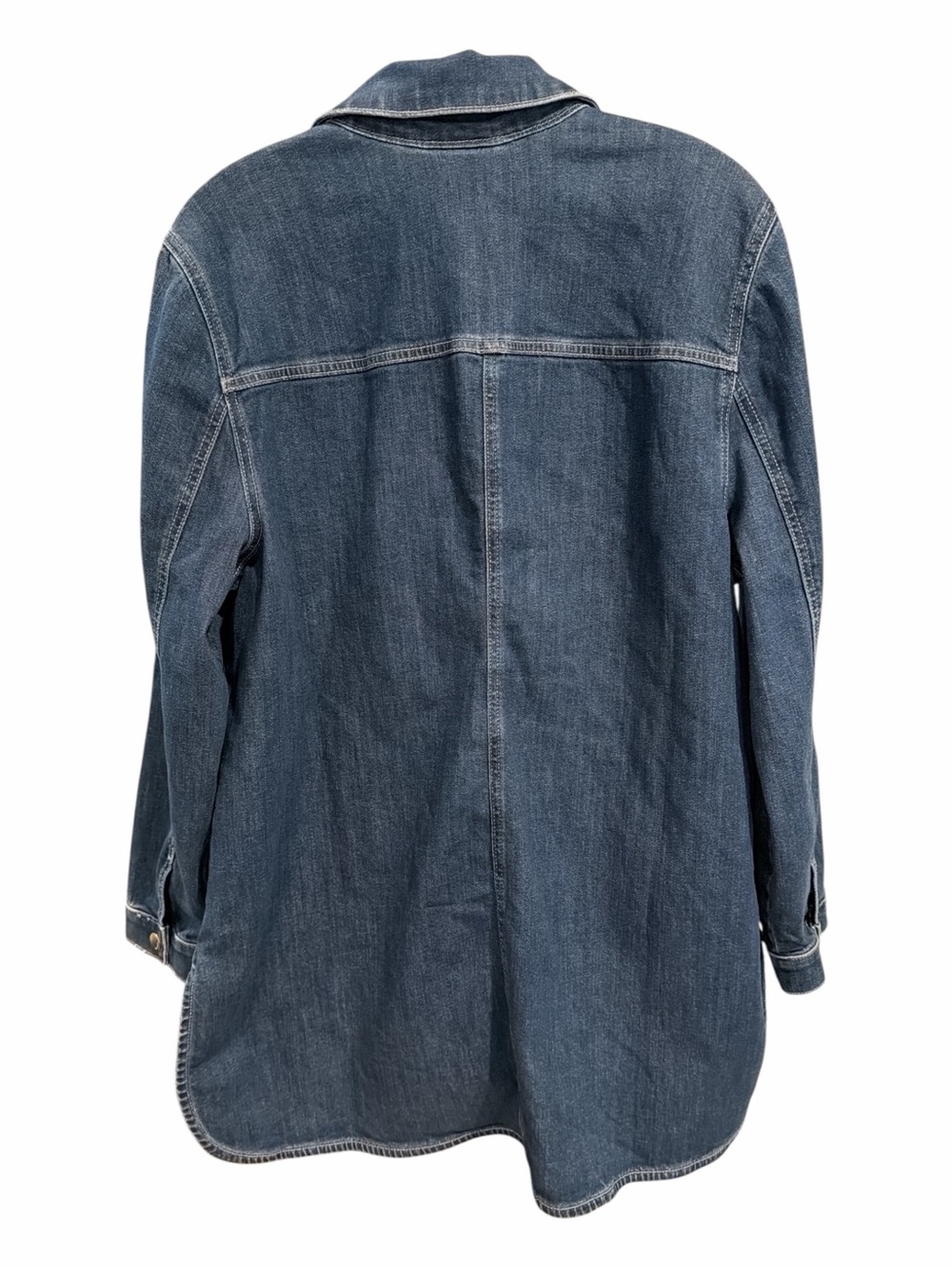 Chico’s size 3 Denim Shacket XL Stretch Longline Snap Front Side Vent Pockets - Picture 3 of 9